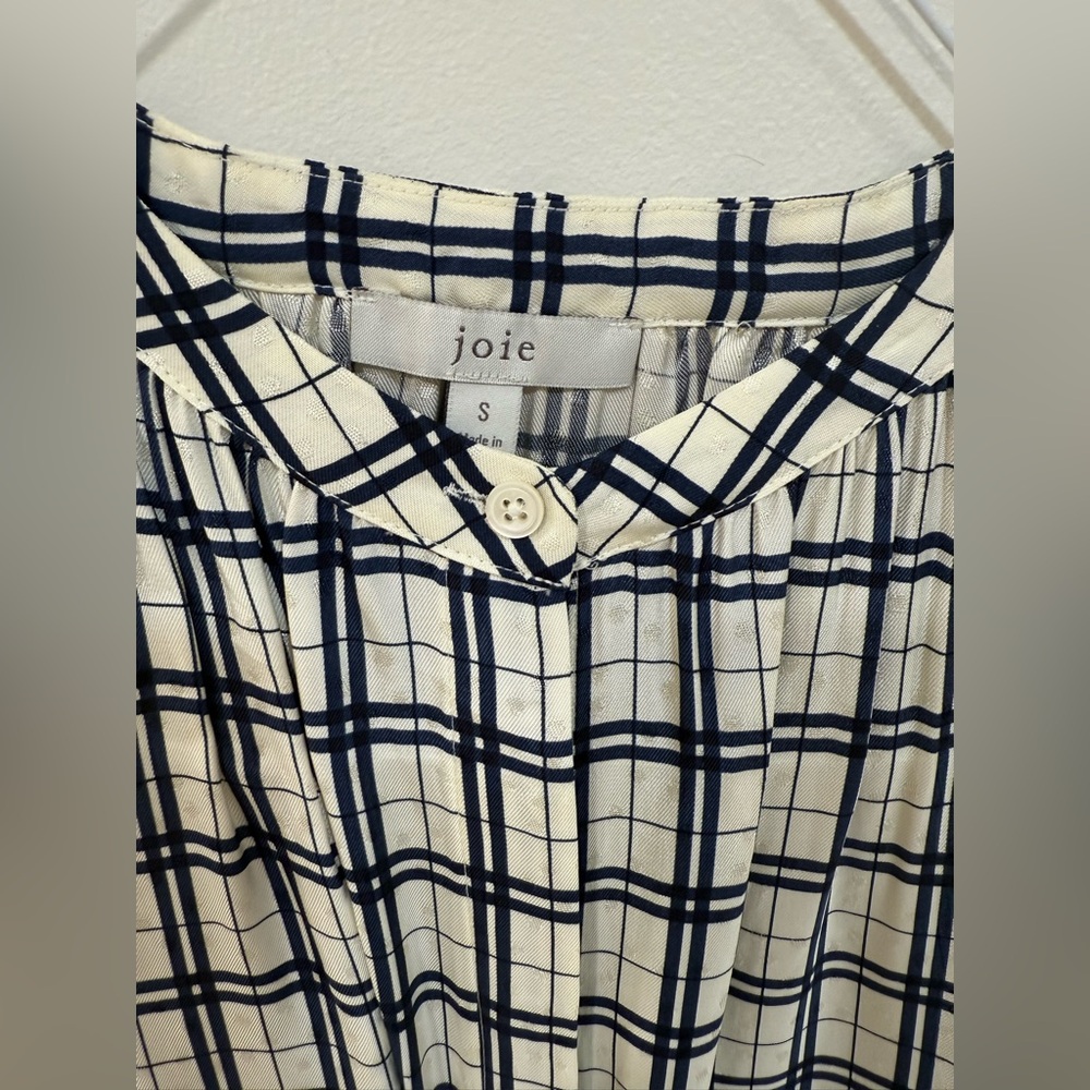Joie Navy and White Checkered Blouse